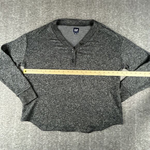 Gap Marled Henley V-Neck Shirt Womens Sz Medium Gray Long Sleeve Button Top - Picture 6 of 9